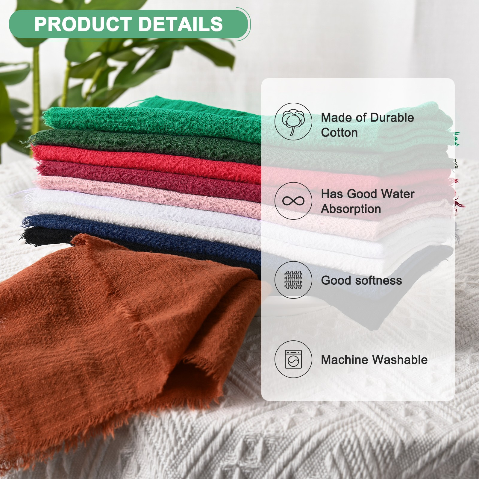 12-Pack 17″ x 17″( L x W ) Cotton Linen Fall Napkins with Fringe [Black]