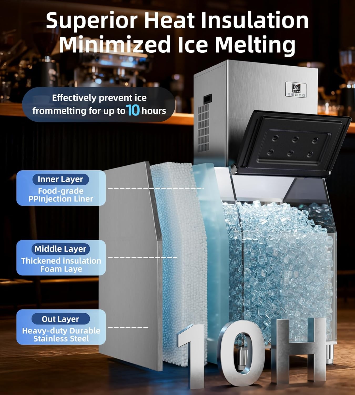 Landeagle Commercial Ice Maker Machine 450Lbs/24H with 250Lbs Storage, Self-Clea