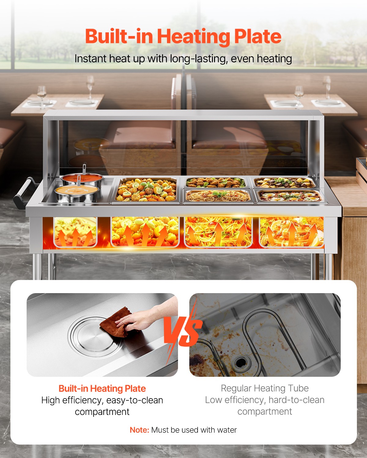 VEVOR 5 Pans + 2 Pots Commercial Food Warmer Steam Table with Undershelf Shield