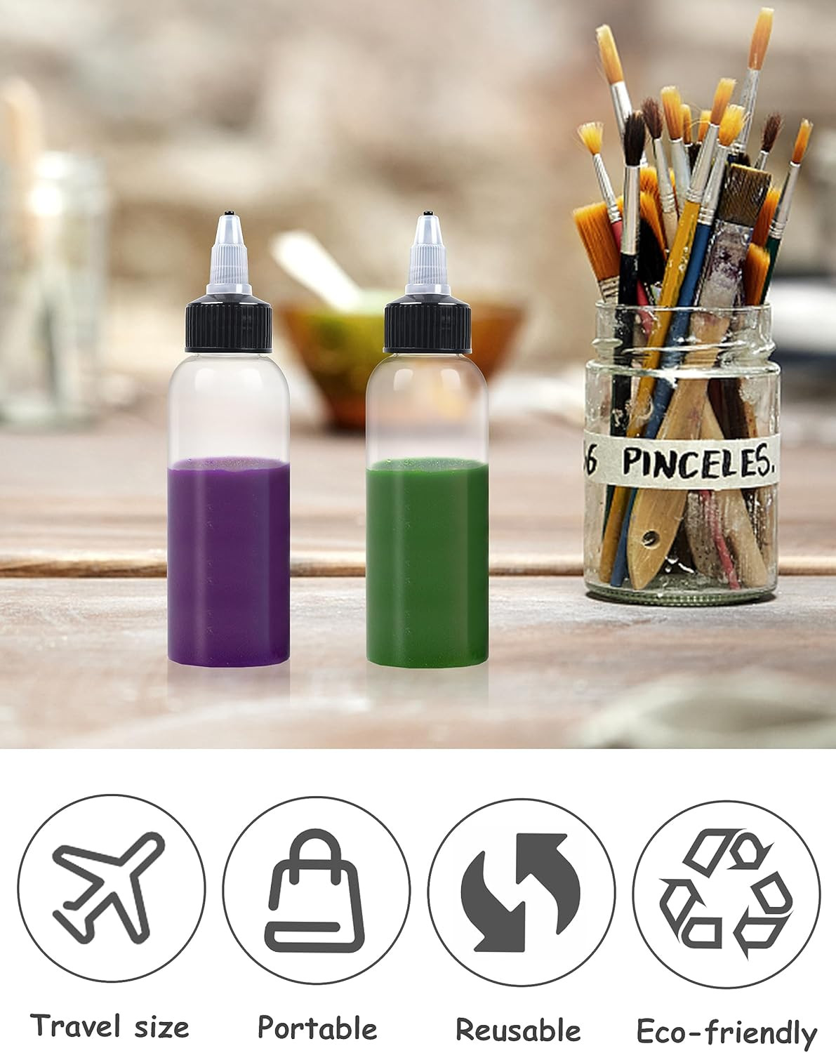 6 Pcs 2Oz Plastic Squeeze Bottles with Twist Top Cap, 60Ml Clear