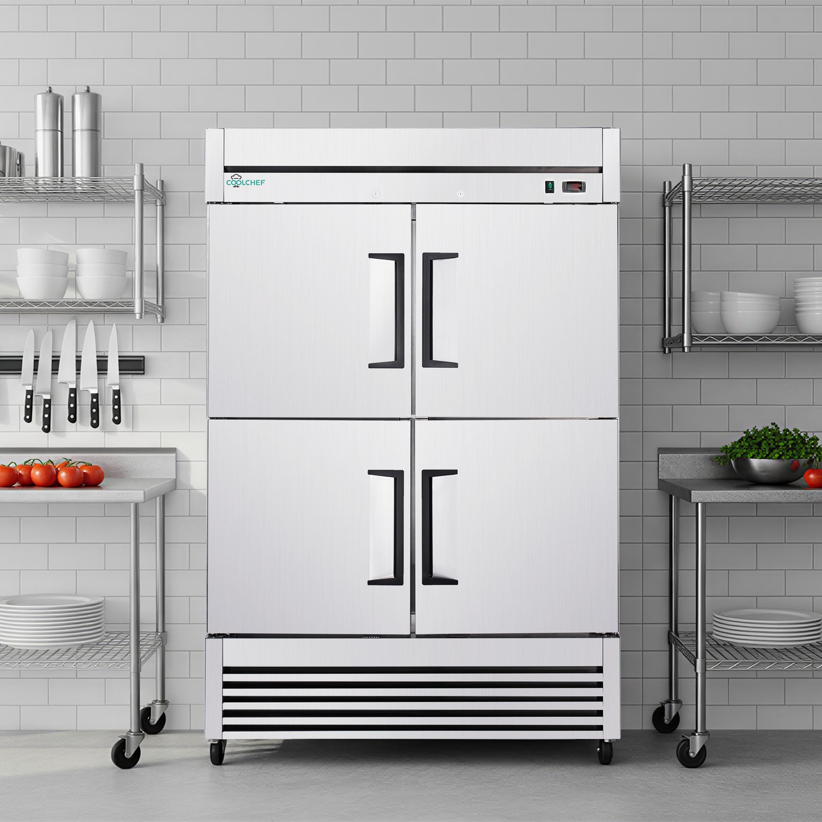 54″Commercial Freezer 49Cu.Ft 4 Door Stainless Steel -8~0℉ Air Cooling 6 Shelves