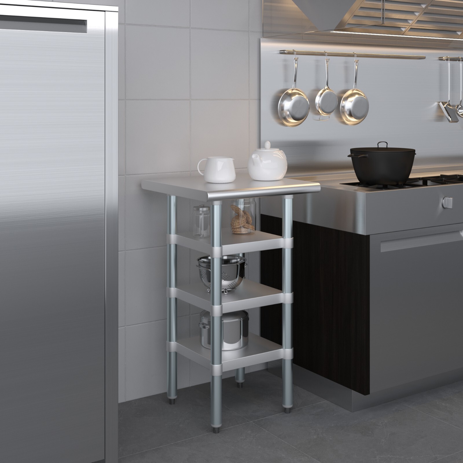 20 in. x 20 in. Stainless Steel Work Table With 3 Shelves | Metal Utility Table
