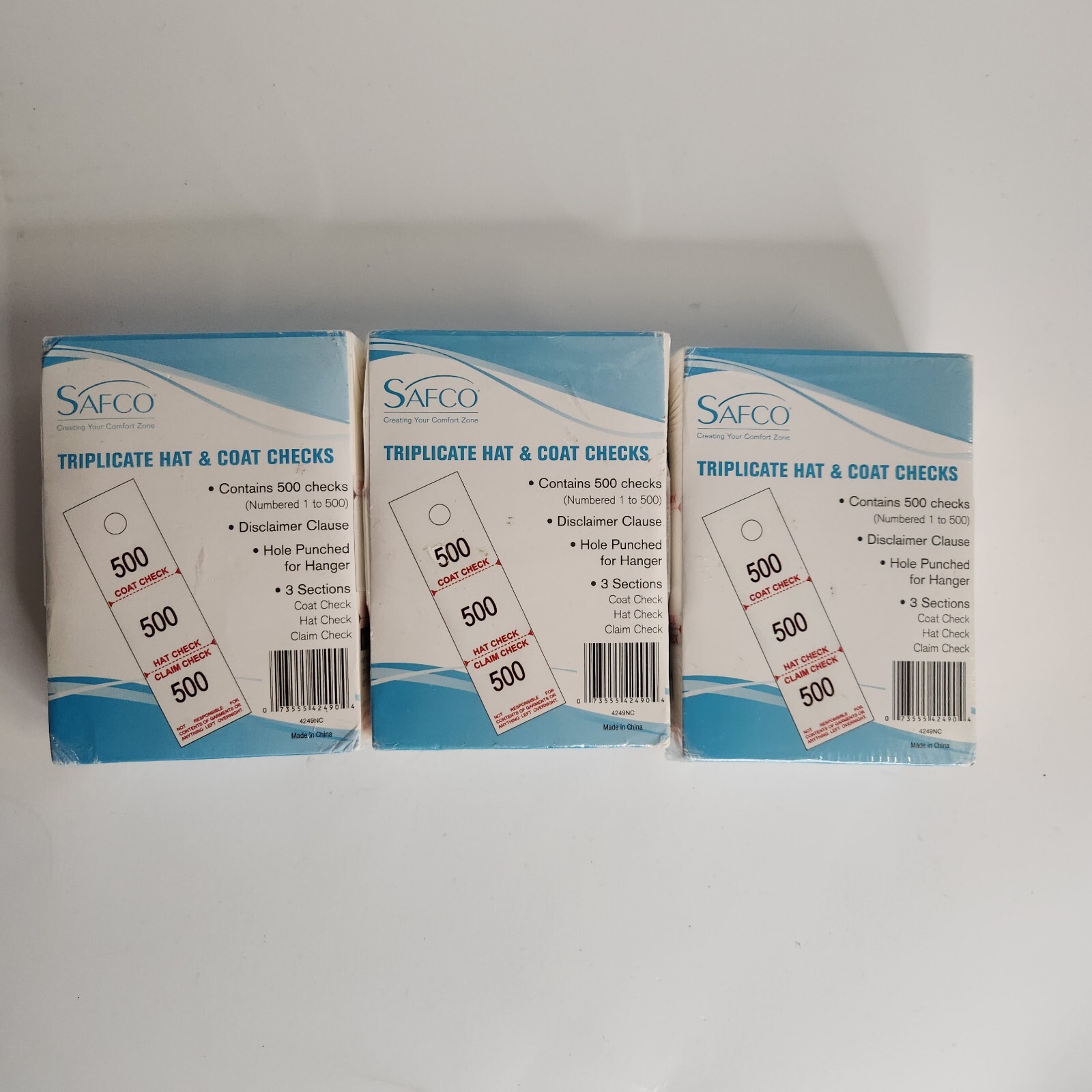 Safco 500 Claim Checks Triplicate Part Paper Coat Tickets Number Tags Hang Coat