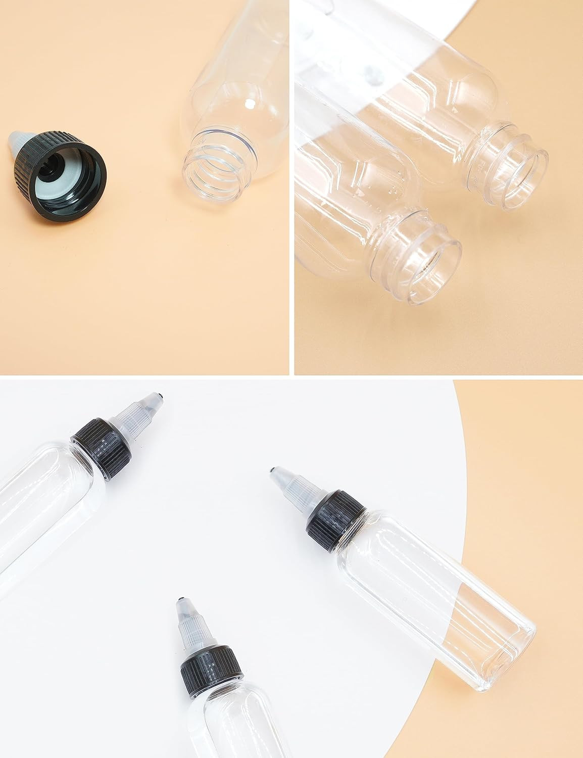 6 Pcs 2Oz Plastic Squeeze Bottles with Twist Top Cap, 60Ml Clear