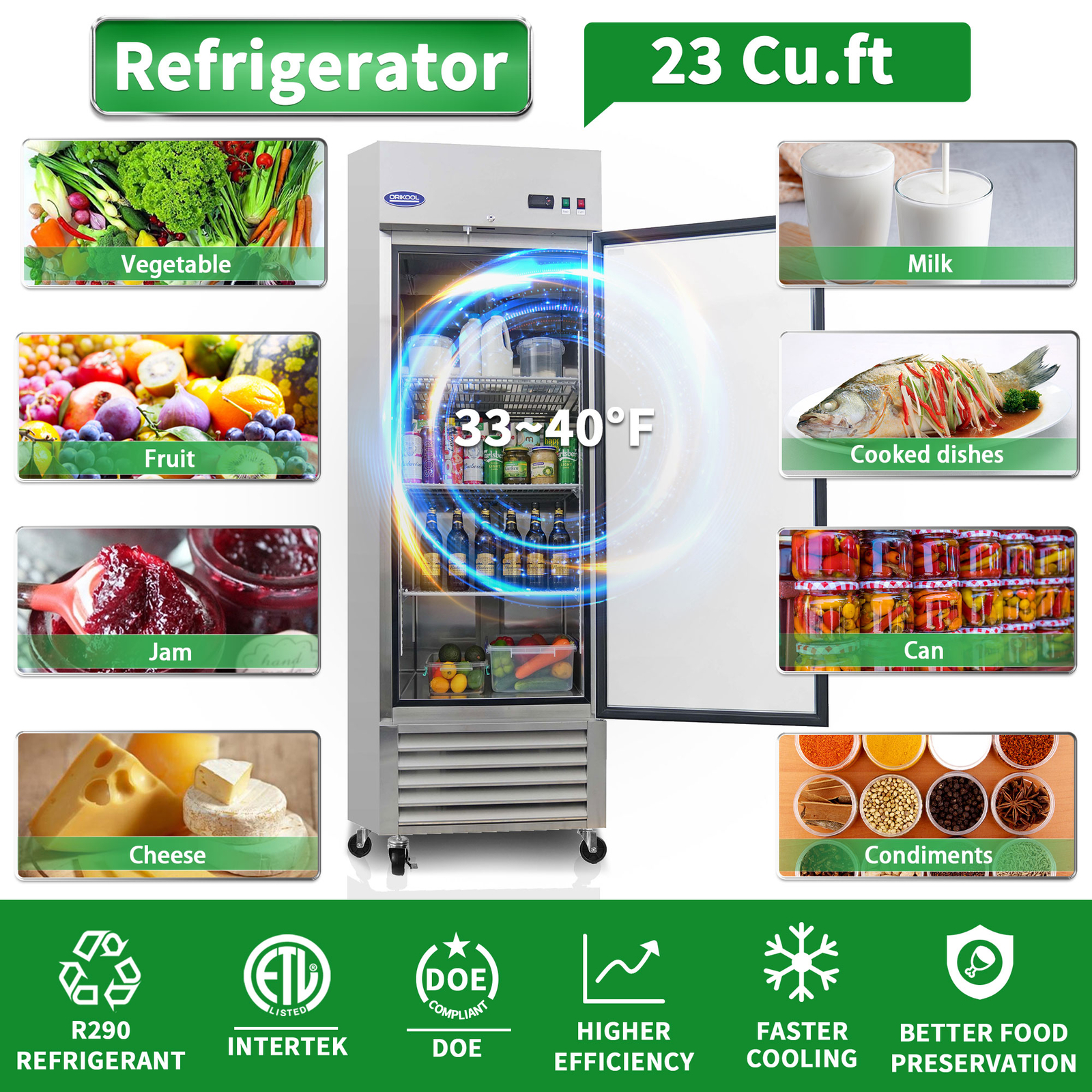 27″ Stainless Steel Commercial Merchandiser Display Refrigerator 23 Cu.ft