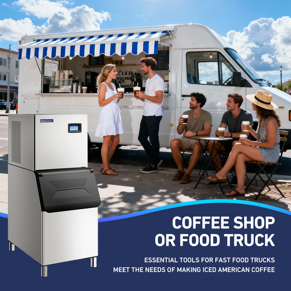 800lbs/24H Ice Maker (Commercial): 1201W SECOP Compressor + Large Storage Bin