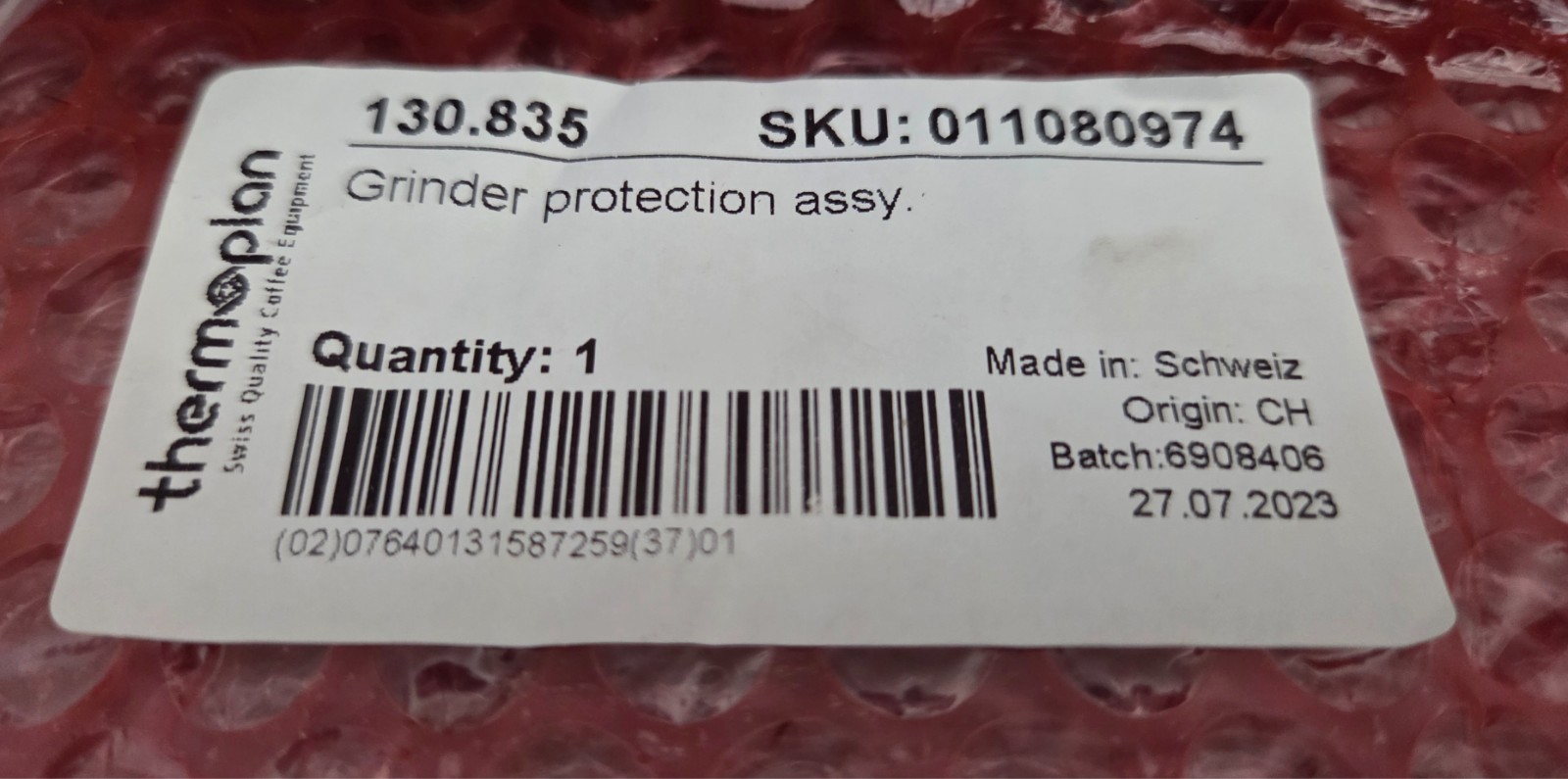 Thermoplan Mastrena II Grinder Protection Assy 130.835 OEM | SKU: 011080974
