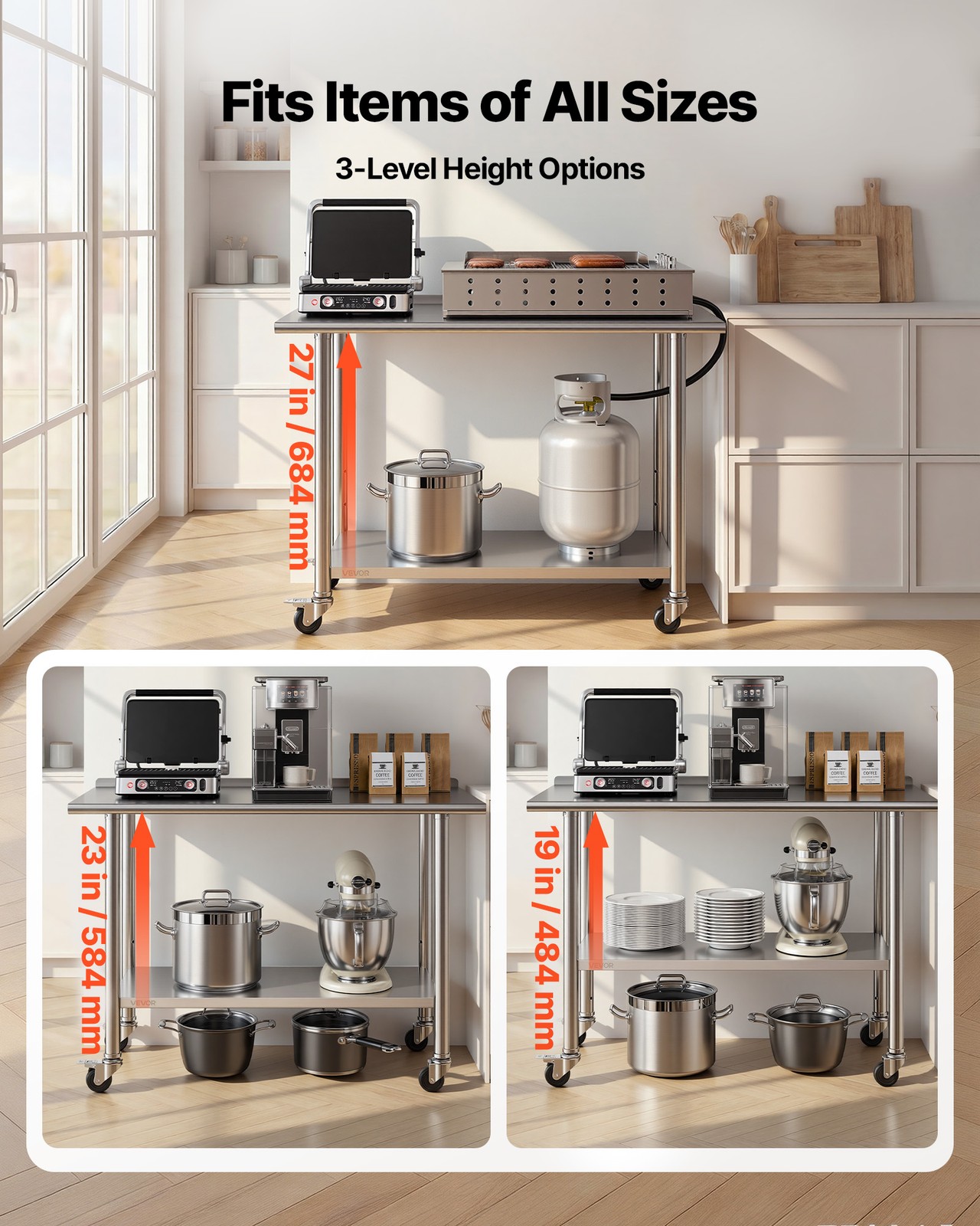 VEVOR Commercial Stainless Steel Table Kitchen Catering Prep Table 24×48 Inch