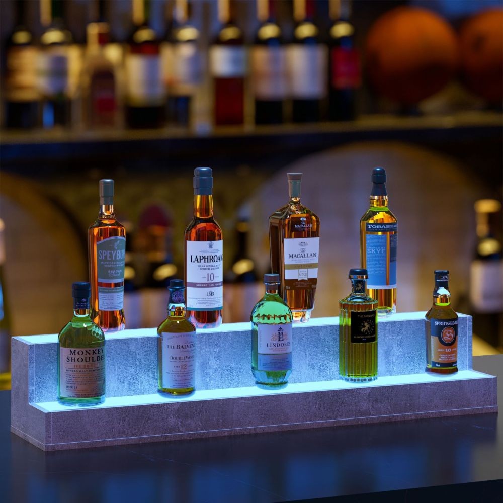 20Inch 2-Tier LED Liquor Display Shelf, App & Remote Control Lighted BottleRack