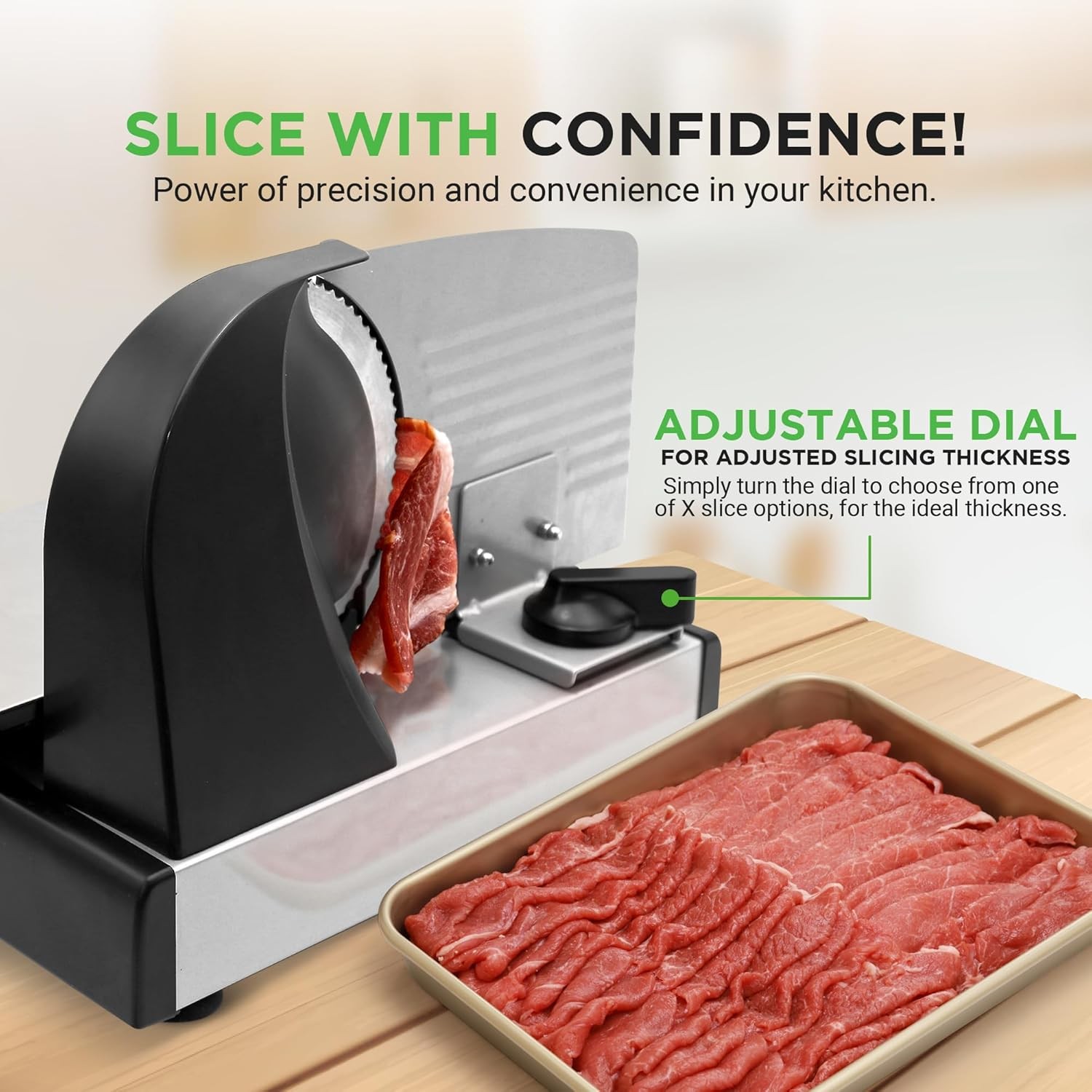 200W Automatic Electric Meat, Deli & Bread Slicer with Adjustable Thickness