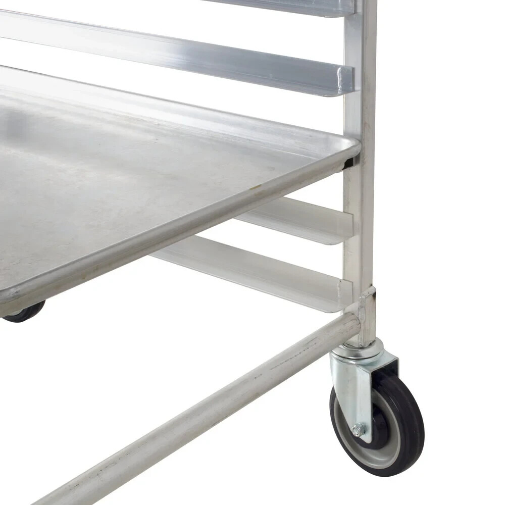 20″W x 26″L x 38″H Aluminun 10 Pan End Load Bun Pan Bakery Rack With Casters
