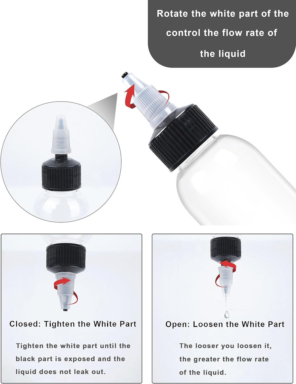 6 Pcs 2Oz Plastic Squeeze Bottles with Twist Top Cap, 60Ml Clear
