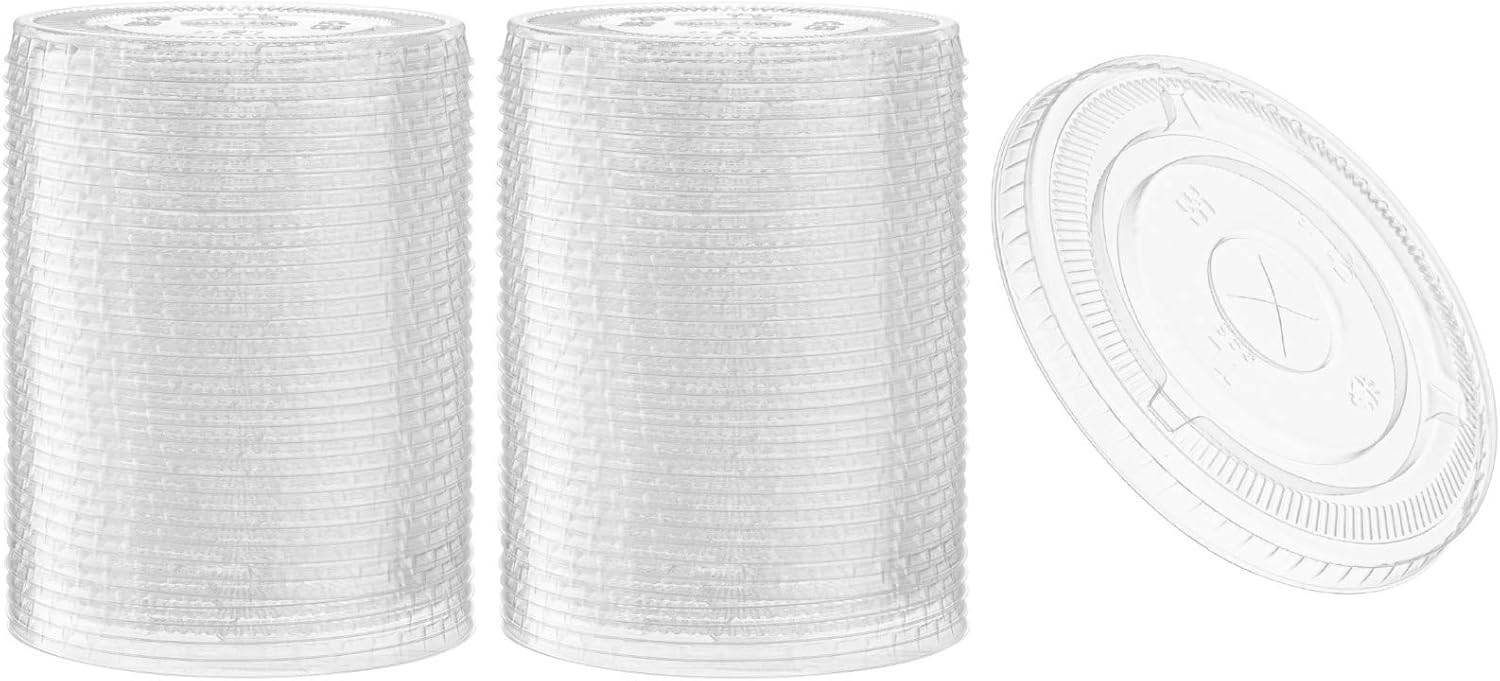 100 Count] Crystal Clear PET Plastic Flat lids With Straw Slot Fits 14, 16, 2…