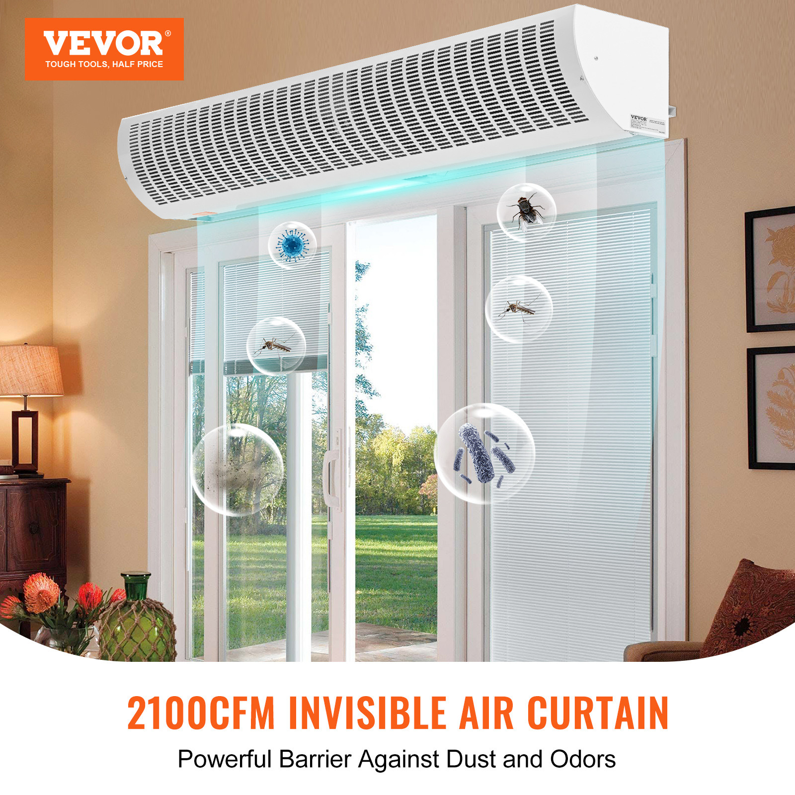 VEVOR Commercial Indoor Air Curtain 60″ Door Air Curtain 2 Speeds 2100CFM