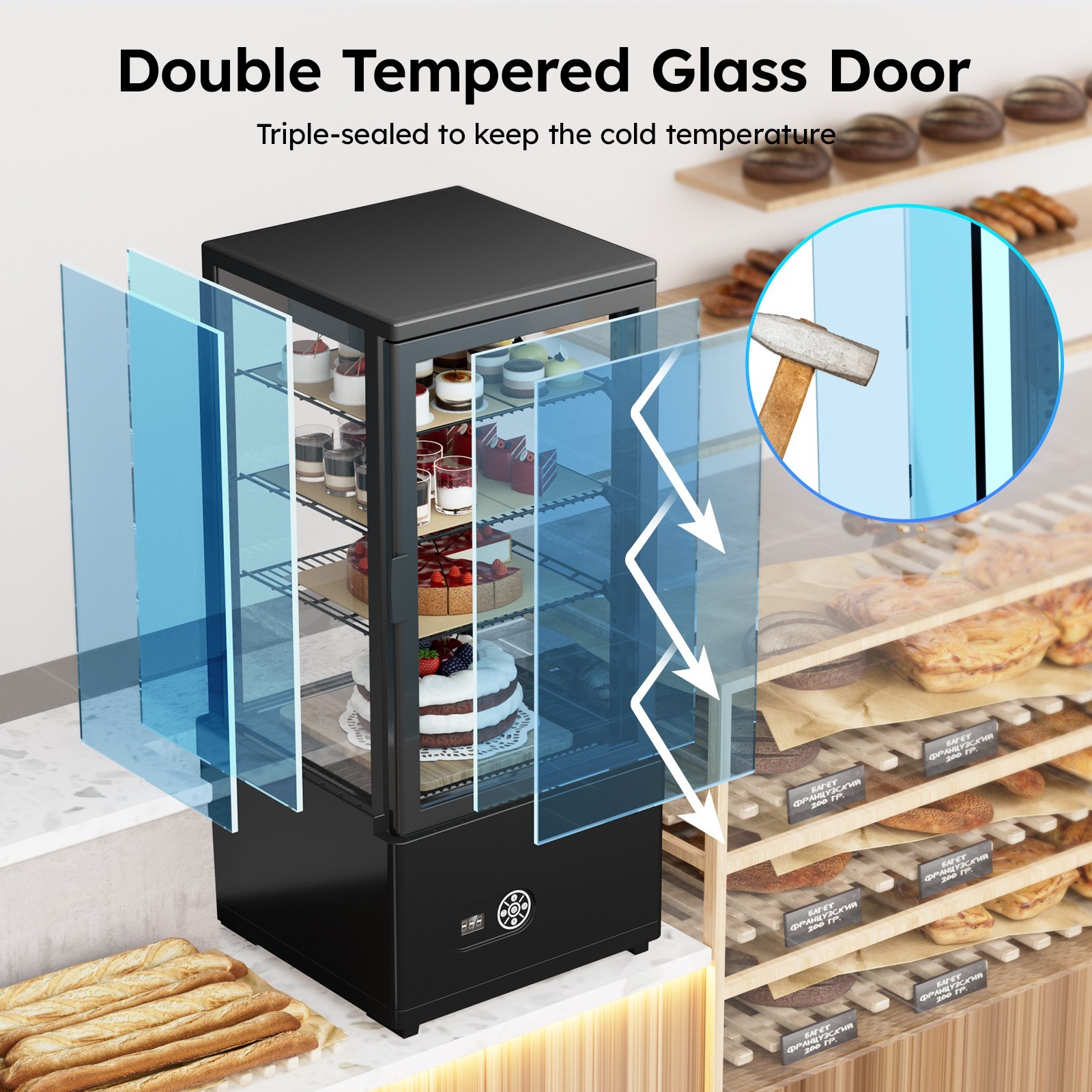 3 Cu.Ft Refrigerated Display Case Bakery Countertop Cake Refrigerator with LED