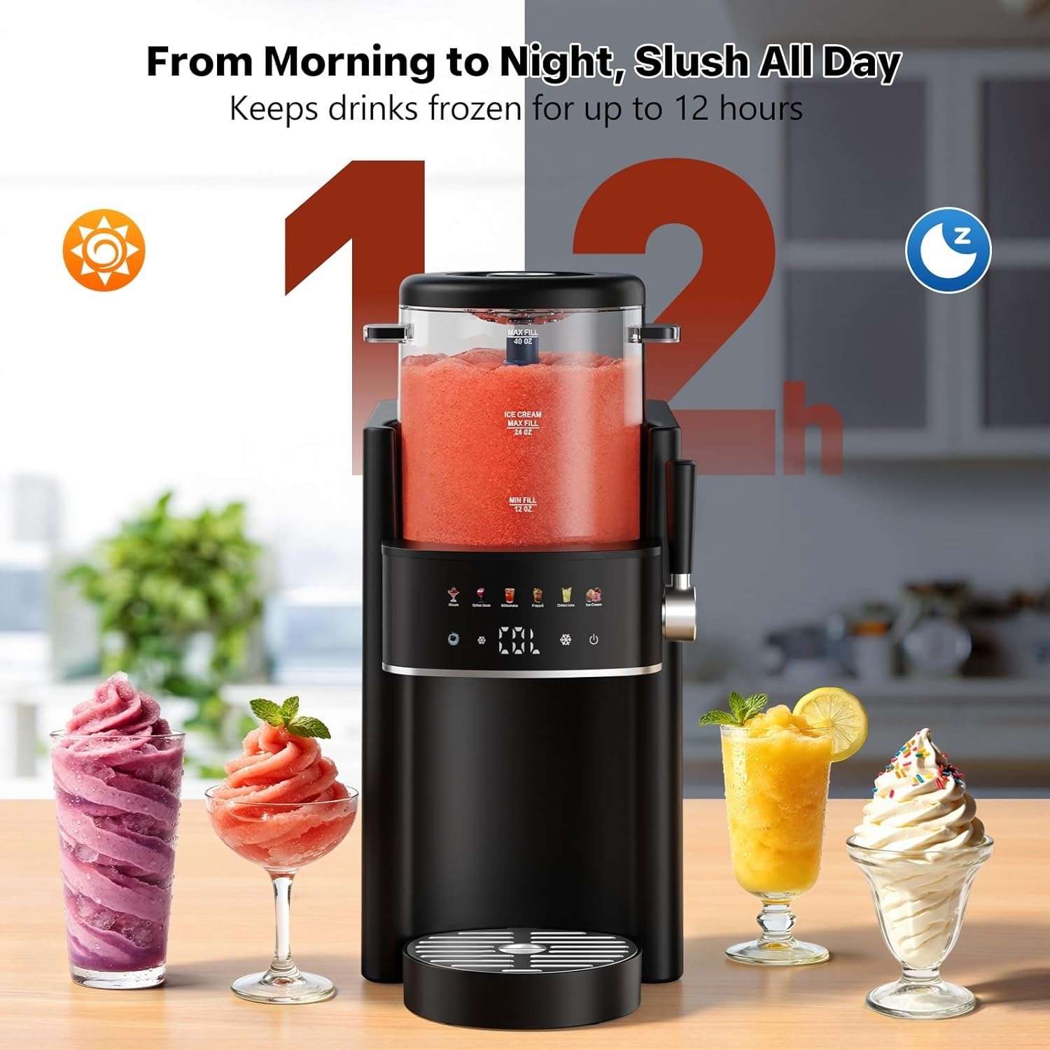Versatile No-Ice Slushie Maker & Ice Cream Machine – 6 Presets, Black Beauty