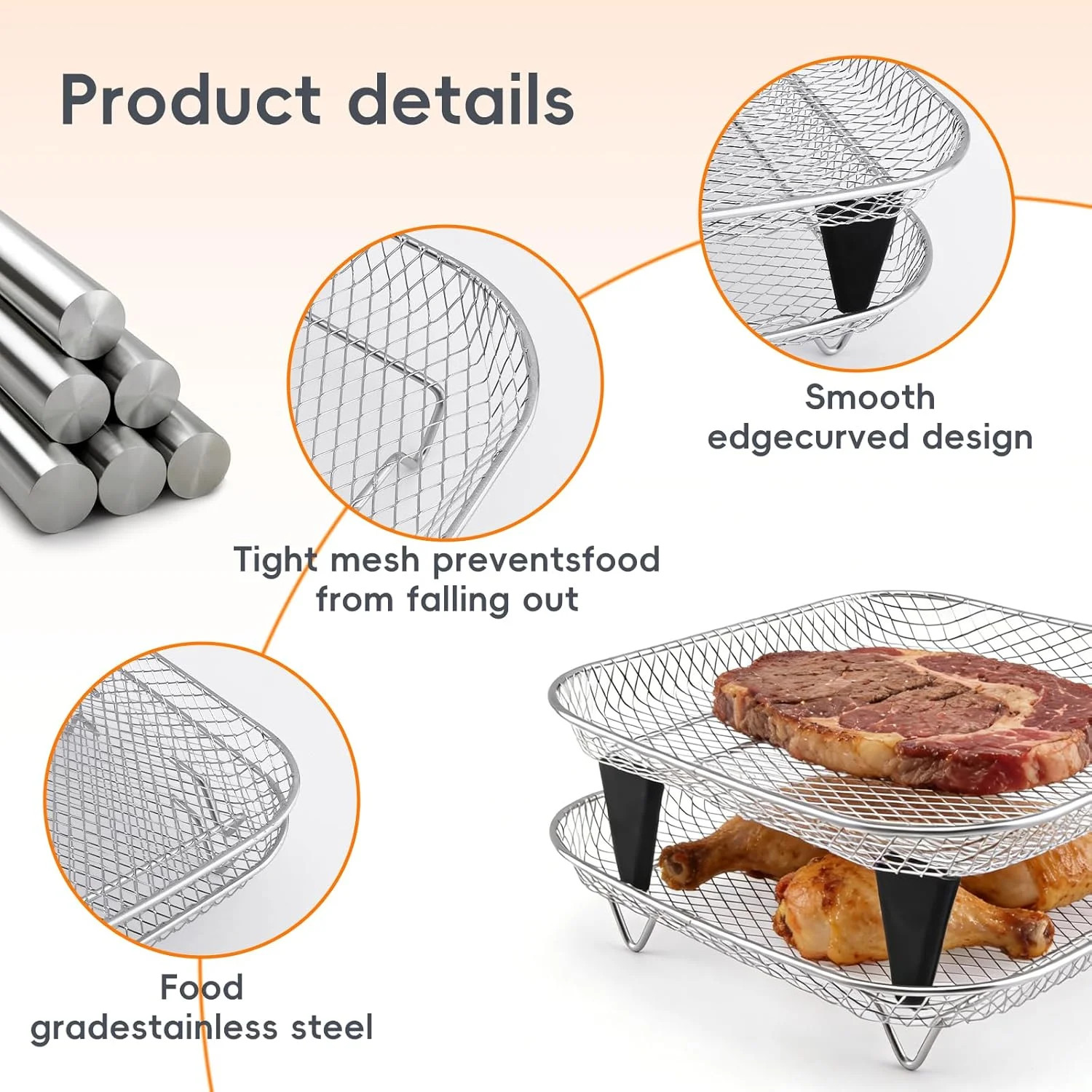 8 Inch Square Air Fryer Rack Set,Dual-Layer 304 Stainless Steel Cosori Ninja Air