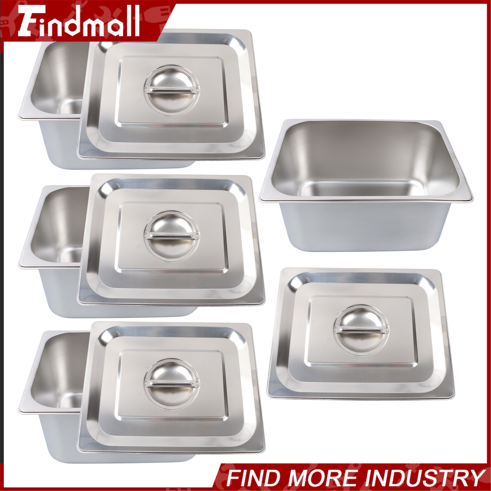Findmall 4 Pack Set 6″ Deep 1/2 Size Steam Table Pans Hotel Prep Buffet Pan