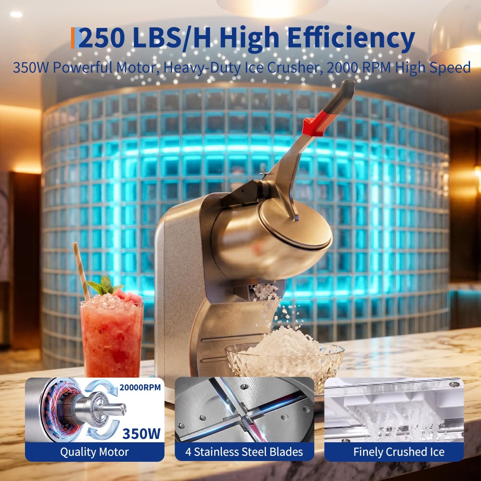 Commercial Ice Shaver Electric Snow Cone Crusher Maker Machine 250LBS/H 350W