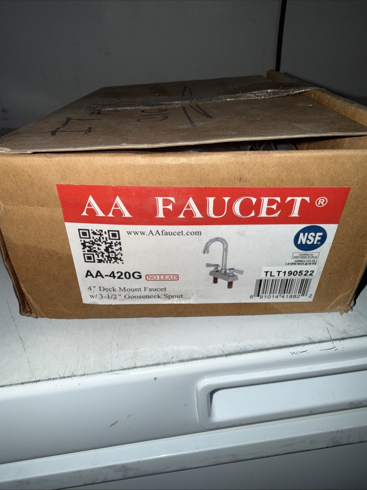 GSW USA AA-420G 4″ Commercial Deck Mt Faucet NO LEAD 3.5″ Gooseneck Spout New