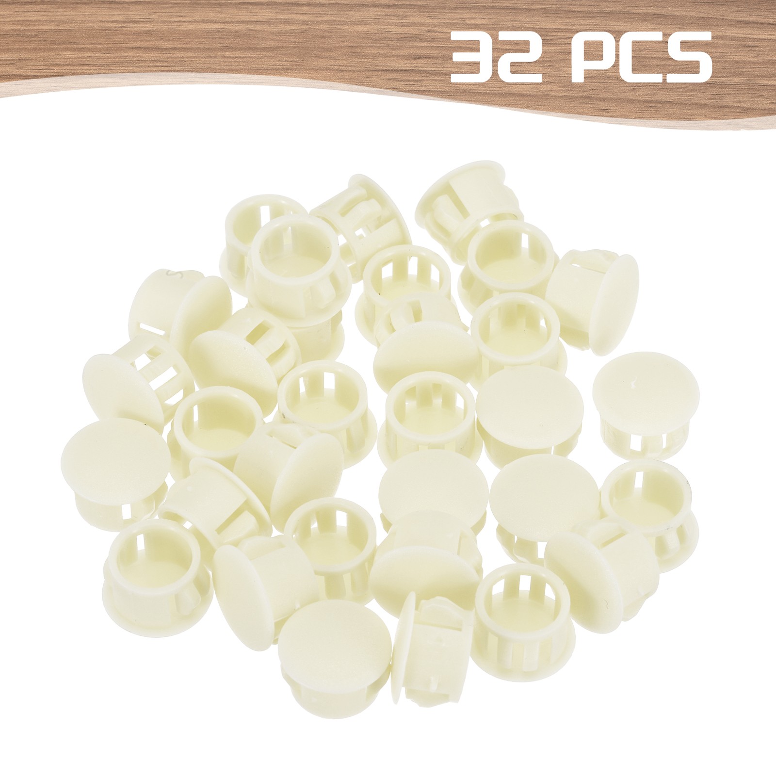 32Pcs 14mm Beige Nylon Plastic Round Locking Hole Plugs Insert End Caps