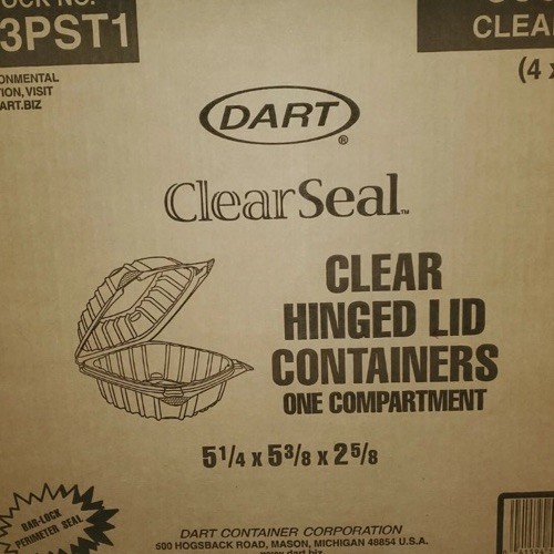 Dart, Clear Hinged Lid Containers, One Compartment 5 1/4 x 5 3/8 x 2 5/8 -CS/500