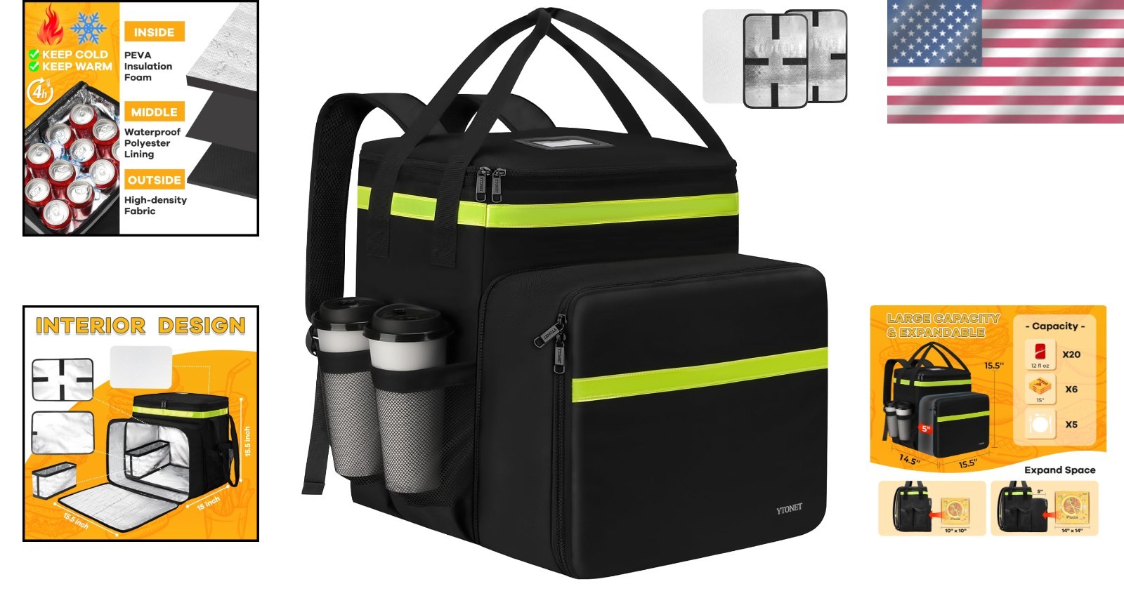 Waterproof Insulated Delivery Bag for Hot/Cold Food