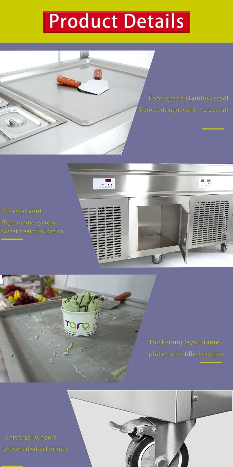 Kolice 21″double square pans fried ice cream machine-10pcs refrigerated tank