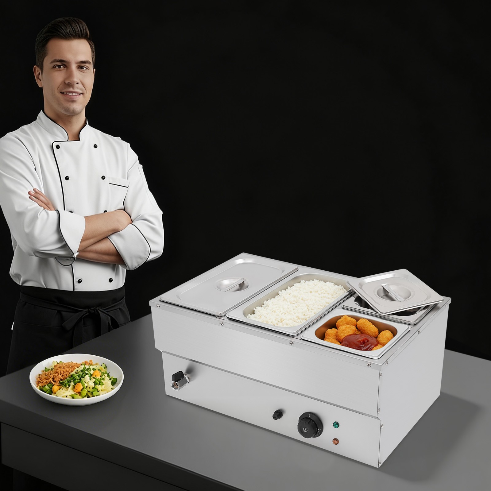 4-Pan Electric Food Warmer Commercial Food Warmer Countertop Buffet Food Warmer
